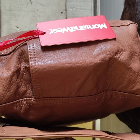 Montana West PU faux leather brown hobo bag with extra zip pouch  zip top - Picture 3 of 7